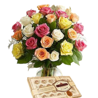 25 colorful roses with chokolates | Flower Delivery Astrakhan